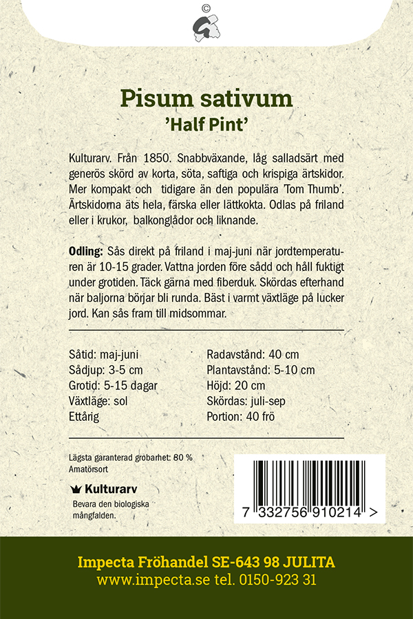 Brytsockerärt 'Half Pint'