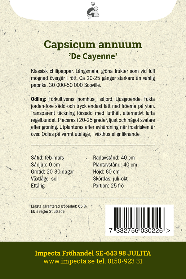 Chilipeppar, Spanskpeppar 'De Cayenne'
