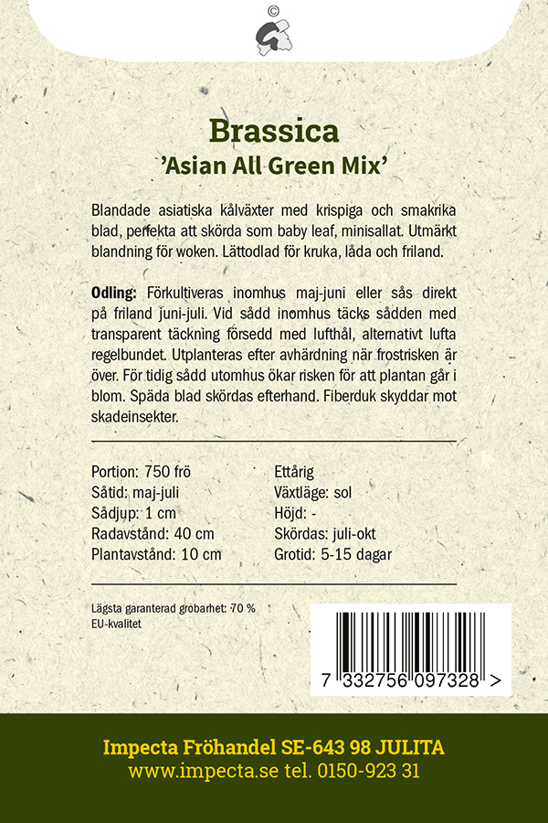 Asiatisk Kål Baby Leaf 'Asian All Green'